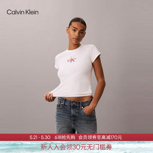 CK彩虹系列女士字母印花修身短袖
