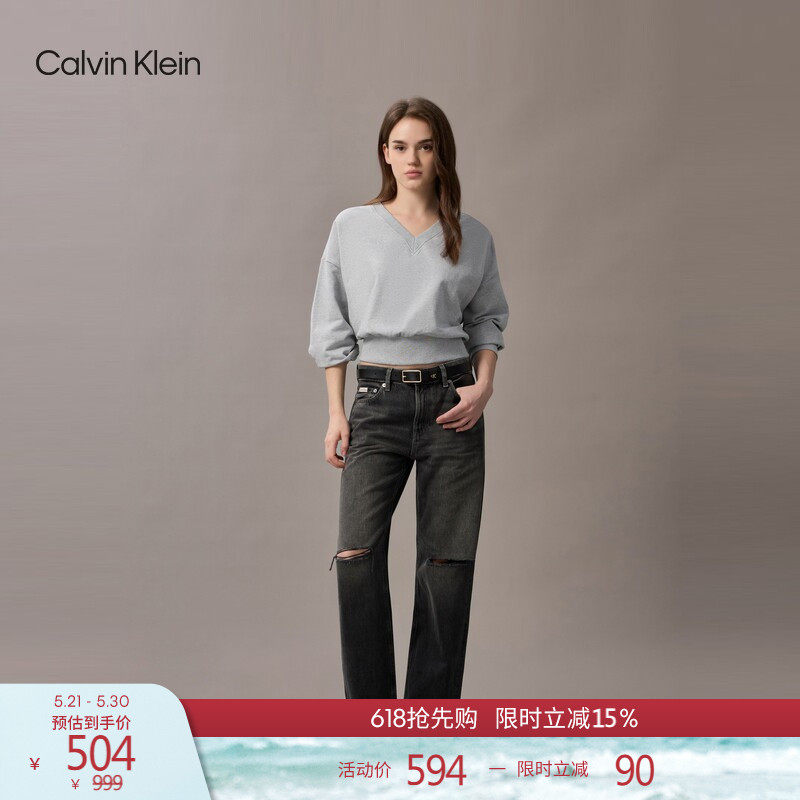 CK Jeans女士简约字母复古方形金属针扣光面皮革腰带皮带礼物