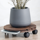 花托架实木圆形万向轮花盆托盘带轮底座碳化防腐木可移动花盆托架