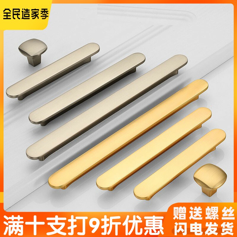 孔距64/96/128/192欧式简约灰金色衣橱柜加厚门把手 抽屉立柜拉手