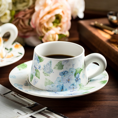 高颜值送闺蜜送情侣精致下午茶蓝色无尽夏花茶杯陶瓷咖啡杯碟套装