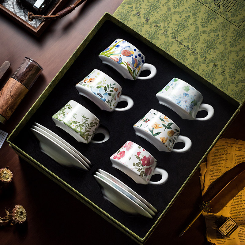 小清新陶瓷咖啡杯碟套装植物花坛高级感下午茶泡茶水杯花茶养生杯