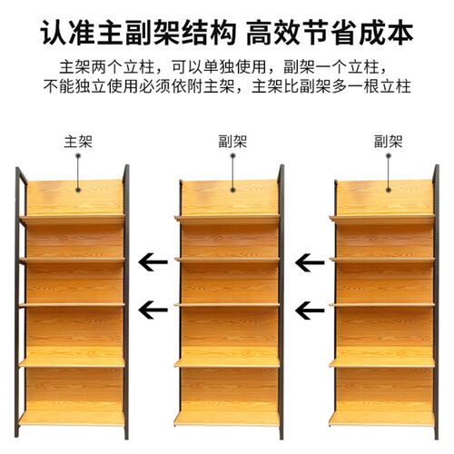 四柱木纹超市货架 便利店母婴店展示架文具商店小卖部 .多层零食