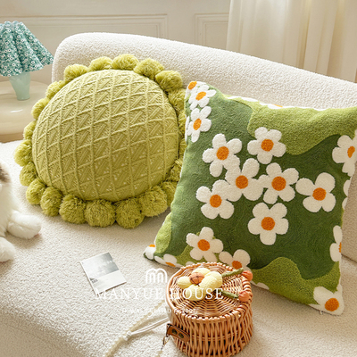 蔓越家 ains风少女心绿色抱枕靠垫客厅沙发靠背腰靠枕抱枕套不含