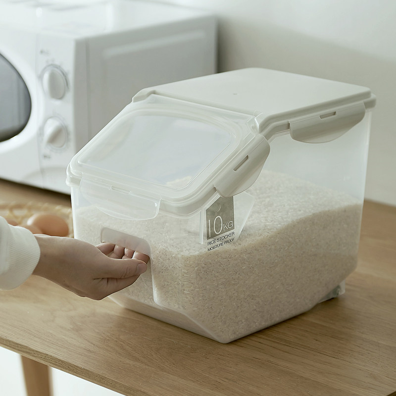 日式厨房家用f米桶10kg塑料储米箱20斤密封米缸防虫防潮加厚面粉