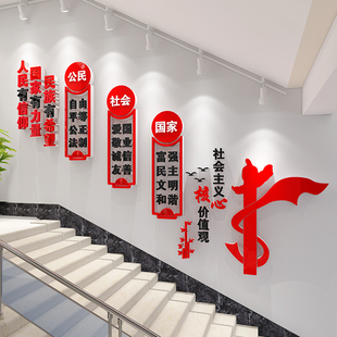 社会主义核心价值观墙贴物业公司企业社K区楼梯党建文化墙装 饰布