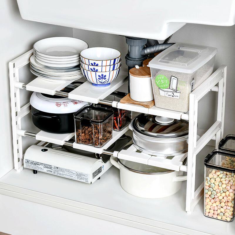 可伸缩下水槽置物架橱柜r分层收纳架厨房用品锅架厨具整理架储物
