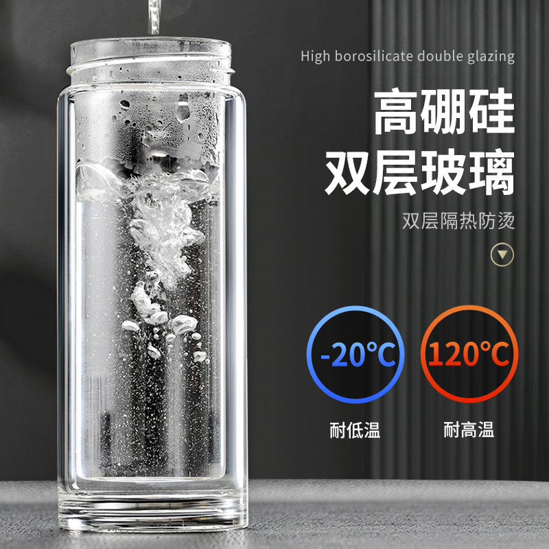 一键开启双层玻璃杯开盖车载水杯男士开合M速开茶杯茶水分离杯子