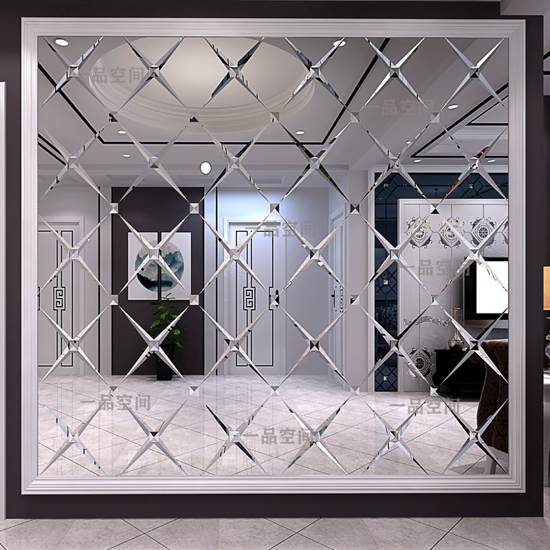 艺术玻璃拼镜背景墙菱形拼花餐厅客D厅背景墙装饰欧式茶镜银镜灰
