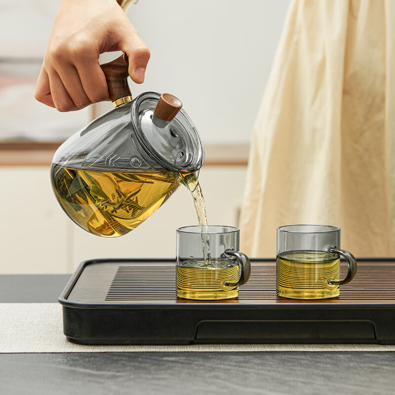 玻璃茶具套装茶盘全套木把泡茶壶家F用客厅功夫茶道办公室喝茶杯