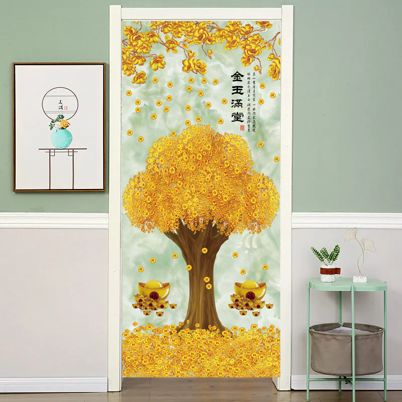 四季长款布艺门帘农村家用卧室客B厅帘子外门厚隔断帘免打孔魔术