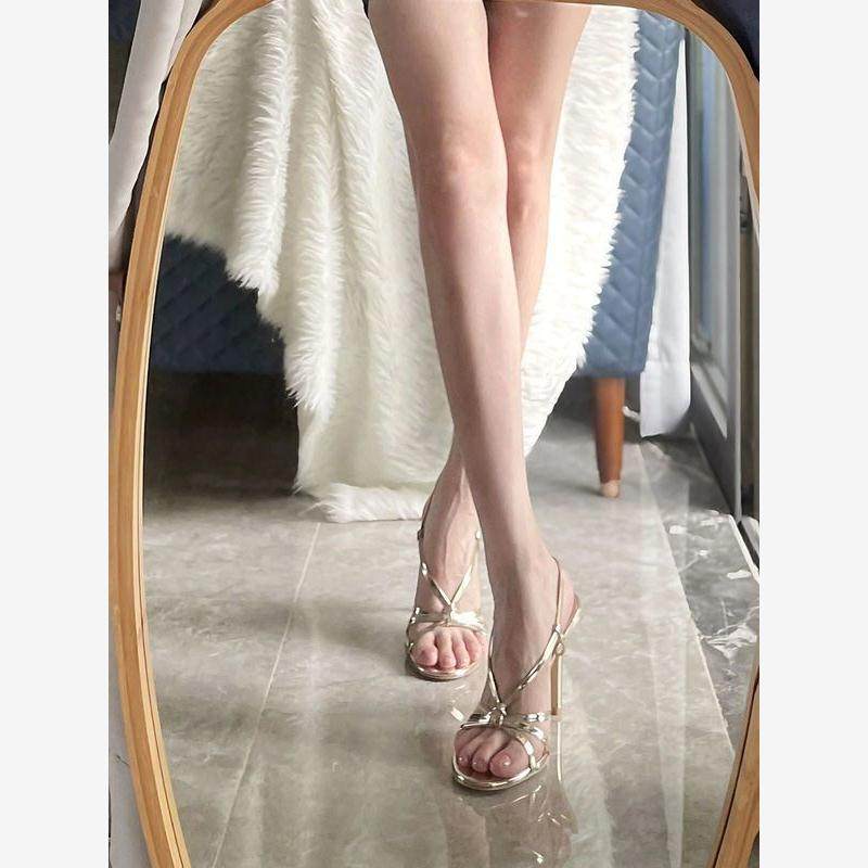 金色绑带高跟鞋女2023年今年新款夏季一字带细跟气质名媛女士凉鞋,童鞋/婴儿鞋/亲子鞋,凉鞋,淘宝优惠券,粉丝福利购,淘宝优惠卷