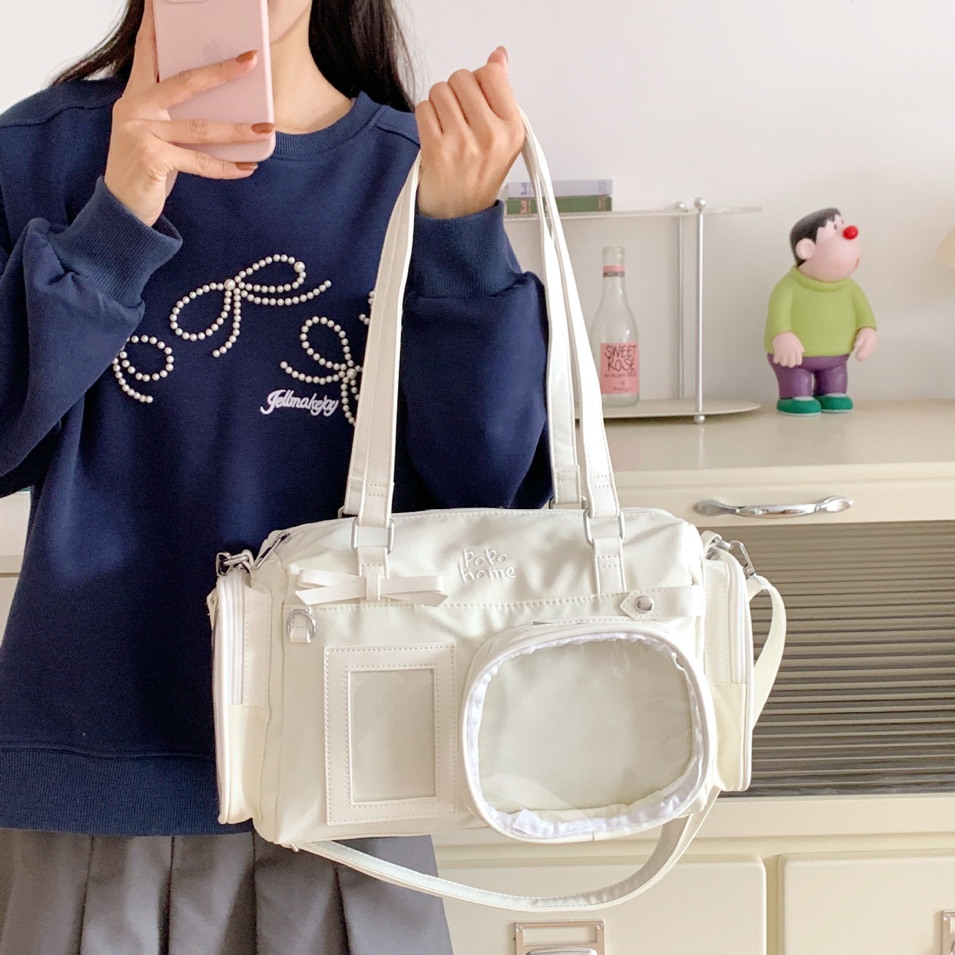 馒头猫痛包小卡蝴蝶结JK少女二次元肩斜挎包痛娃包波罗包肥士顿