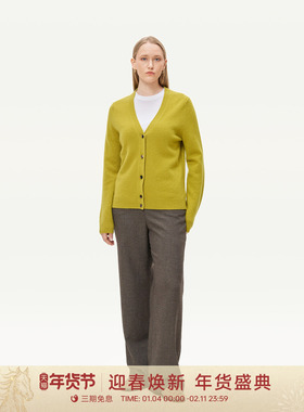 【100山羊绒】GOLDEN BARRY25秋气质简洁优雅深V领羊绒开衫243117