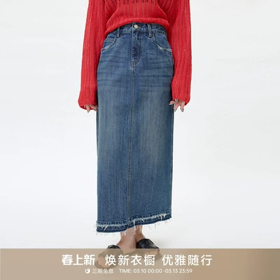 夏季极简高级100棉开衩半身裙女