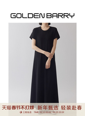 GOLDEN BARRY金和百瑞夏季短袖黑色显瘦休闲宽松连衣裙301087