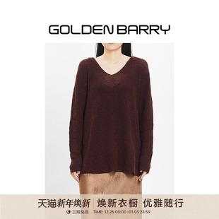 GOLDEN BARRY金和百瑞秋冬温柔慵懒感深V领显瘦针织上衣6391