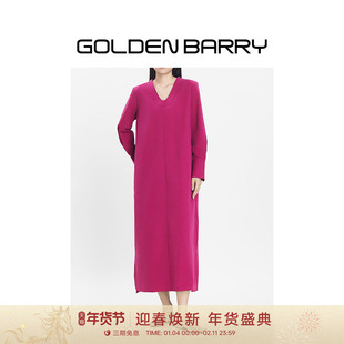 GOLDEN BARRY金和百瑞春秋慵懒松弛感气质V领棉质连衣裙301227