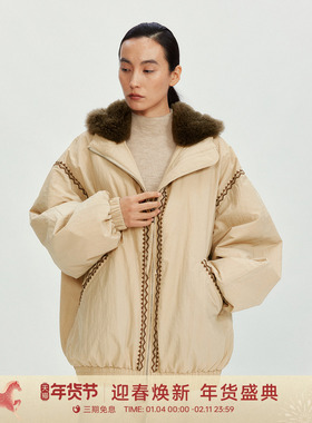 【95白鹅绒】GOLDEN BARRY25冬设计感优雅毛领拼色羽绒服132066