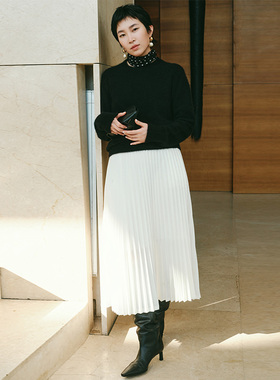 GOLDEN BARRY25秋新款简约气质通勤白色干净简约百褶A型裙310237