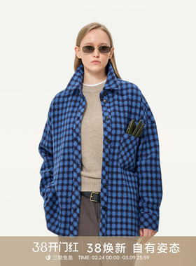 GOLDEN BARRY25秋绵羊毛腔调多巴胺格纹叠穿高智衬衫外套212672