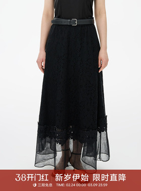 GOLDEN BARRY春新款简约日常设计感气质蕾丝镂空半身裙310187