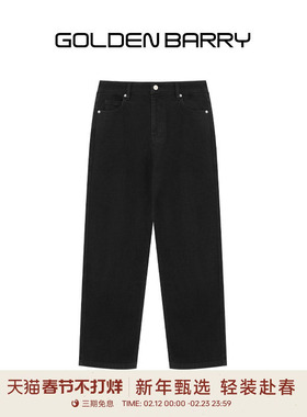 GOLDEN BARRY25秋冬基础简约百搭舒适磨毛黑色直筒牛仔裤503191
