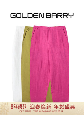 GOLDEN BARRY金和百瑞女士休闲舒适白色100%亚麻九分镰刀裤521050