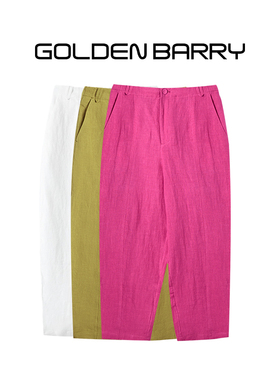 GOLDEN BARRY金和百瑞气质百搭舒适白色亚麻镰刀裤521050