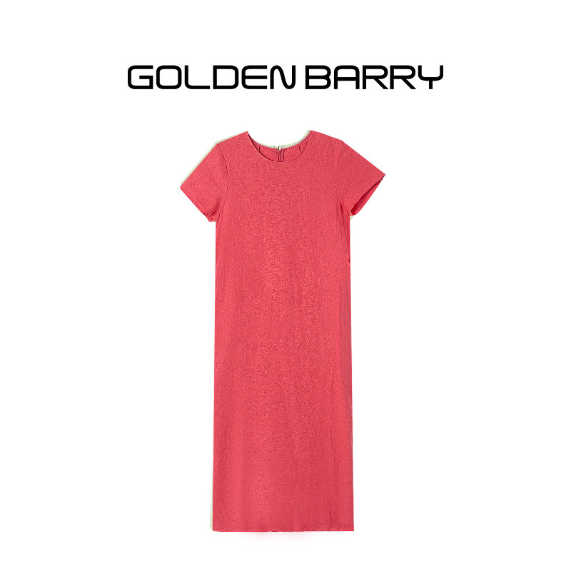 GOLDEN BARRY金和百瑞夏季舒适轻薄100亚麻纯色连衣裙女301259