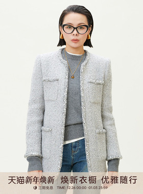 GOLDEN BARRY金和百瑞2025年早春高级灰静奢千金感羊毛外套124100