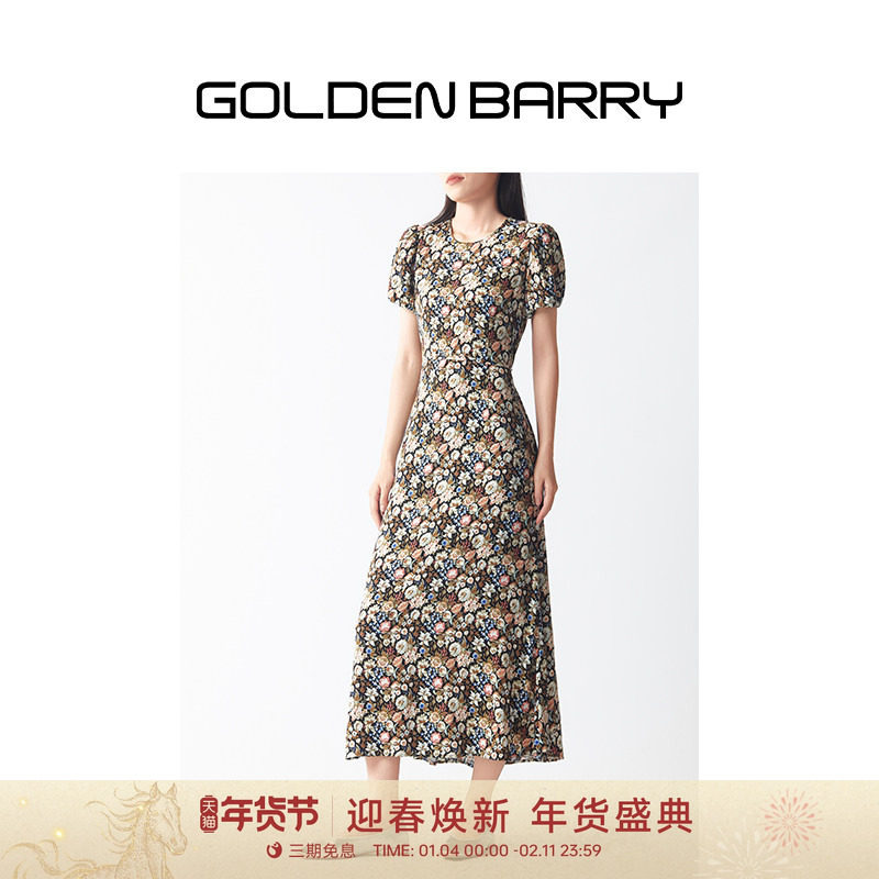 GOLDEN BARRY金和百瑞ins韩系碎花泡泡袖人丝修身连衣裙女301248,女装/女士精品,连衣裙,淘宝优惠券,粉丝福利购,淘宝优惠卷
