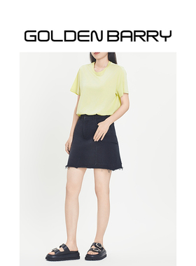 GOLDEN BARRY2025年春秋新款遮肉显瘦工装口袋毛边牛仔短裙315079