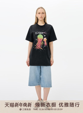 GOLDEN BARRY金和百瑞25夏水母涂鸦印花短袖t恤女上衣201008/-1