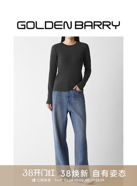GOLDEN BARRY金和百瑞秋季实穿百搭100%羊毛长袖圆领T恤女202368