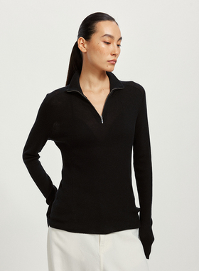 GOLDEN BARRY26早春经典高级感半开拉链立领100山羊绒毛衣243129