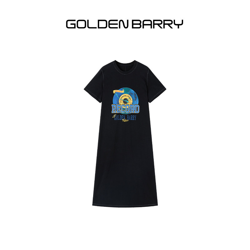 GOLDEN BARRY26夏美式复古做旧100棉休闲宽松印花连衣裙306056
