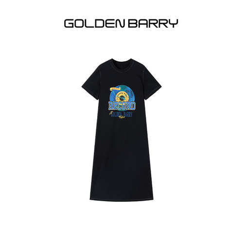 GOLDEN BARRY26夏美式复古做旧100棉休闲宽松印花连衣裙306056