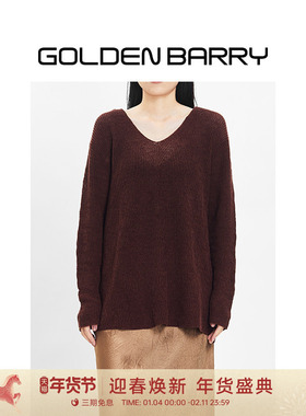 GOLDEN BARRY金和百瑞秋冬温柔慵懒感深V领显瘦针织上衣6391