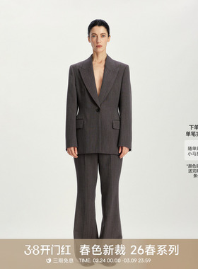 GOLDEN BARRY26早春条纹100绵羊毛收腰西装西裤套装100164/541178