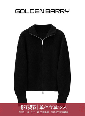GOLDEN BARRY25秋冬经典气质百搭拉链100羊毛开衫毛衣241119