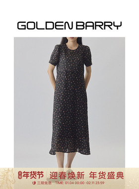 GOLDEN BARRY金和百瑞韩系甜美温柔复古气质碎花苎麻连衣裙301250