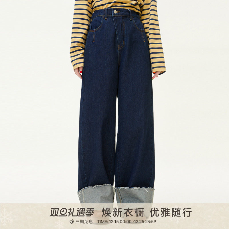 【100棉】GOLDEN BARRY25冬经典复古丹宁蓝翻边撞色