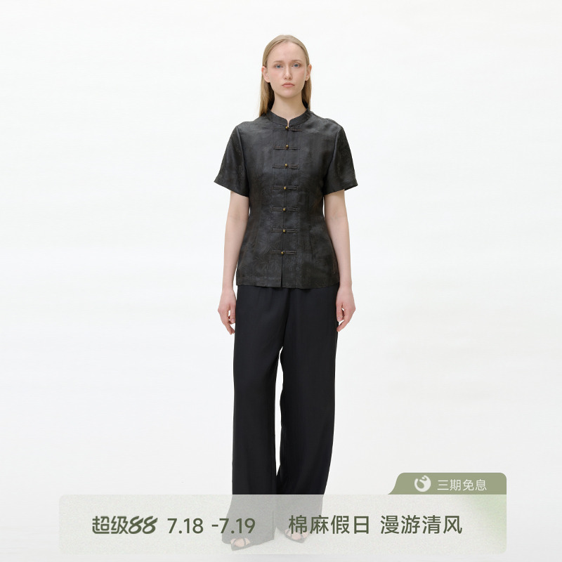 GOLDEN BARRY金和百瑞25夏香云纱提花新中式盘扣上衣女205093