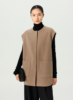 GOLDEN BARRY26早春简约气质通勤廓形绵羊毛混纺双面呢马甲144009