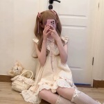 甜美小飞袖短袖连衣裙仙女夏季辣妹裙子系带蝴蝶结气质荷叶边短裙