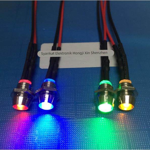 开孔6mm金属防水带线5V12V24VLED灯珠发光二管指示信号灯红黄蓝绿