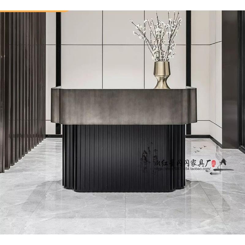 需定制酒店迎宾台新中式实木收银台导购台装饰吧前台店面台礼宾台