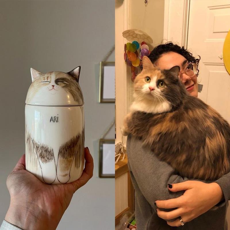 PetMeto宠物定制猫咪骨灰罐防潮个性复原手绘玻璃钢宠物纪念摆件