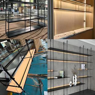 定制不锈钢云母石发光吊架金属酒柜展示架金色悬空层板架定制